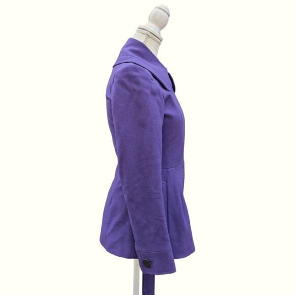 Aquascutum London Women's Wool Purple Peplum Buttoned Coat with Belt Size 6 Reg - Picture 3 of 10
